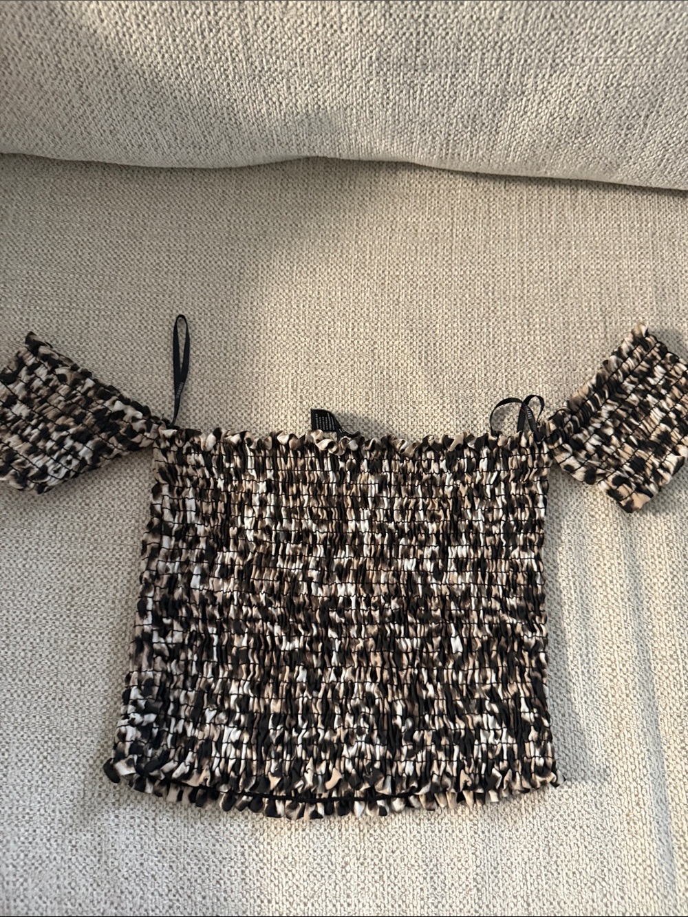 Forever 21 Leopard Smocked Off-Shoulder Crop Top